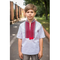 Вышиванка для мальчика Козачок 7–13 лет, короткий рукав, поплин, 122,  Белый с красным