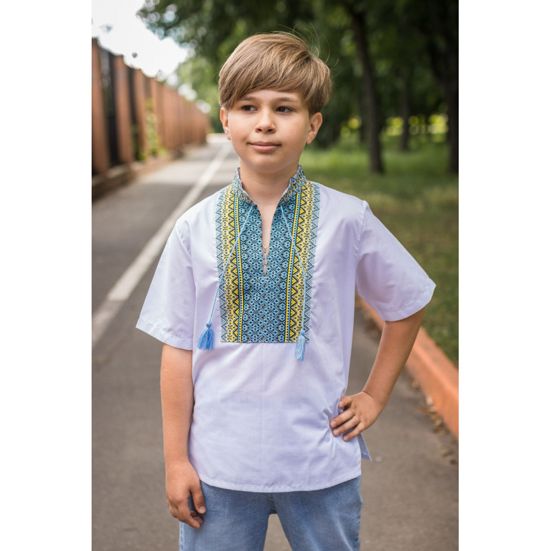 Вышиванка для мальчика Козачок 7–13 лет, короткий рукав, поплин, 122,  Белый с красным