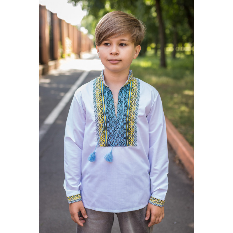 Детская вышиванка с домотканными вставками, натуральная ткань, на возраст 6–13 лет,158,  Белый с красным