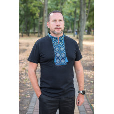 Мужская футболка-вышиванка Kosar с натуральной вышивкой, хлопок, S,Черный с синим