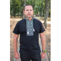 Мужская футболка-вышиванка Kosar с натуральной вышивкой, хлопок, XXL,Черный с серым