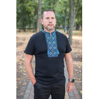 Мужская футболка-вышиванка Kosar с натуральной вышивкой, хлопок, L,Черный с синим