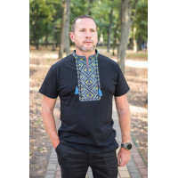 Мужская футболка-вышиванка тёмно-синяя с жёлто-синей вышивкой, Kosar ,L,Темно-синий