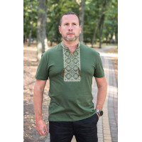 Мужская футболка-вышиванка Kosar с натуральной вышивкой, хлопок,XXXL,Хаки