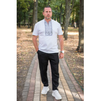 Мужская футболка-вышиванка Kosar с натуральной вышивкой, хлопок,XXXL,Белый с серым