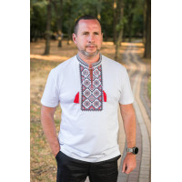 Мужская футболка-вышиванка Kosar с натуральной вышивкой, хлопок,L,Белый с красным