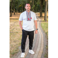 Мужская футболка-вышиванка Kosar с натуральной вышивкой, хлопок,XXXL,Белый с красным