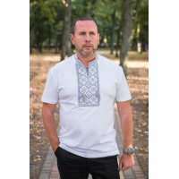 Мужская футболка-вышиванка Kosar с натуральной вышивкой, хлопок,XXL,Белый с серым