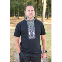 Мужская футболка-вышиванка Kosar большого размера, хлопок, натуральная вышивка,4XL,Черный с серым