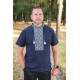 Мужская футболка-вышиванка Kosar большого размера, хлопок, натуральная вышивка,XXXL,Темно-синий с серым