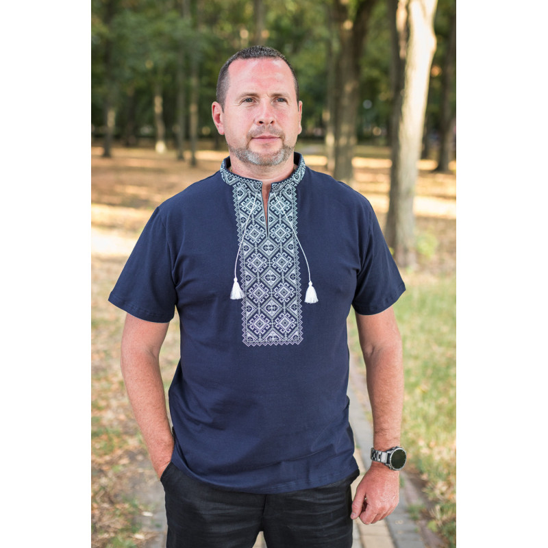 Мужская футболка-вышиванка Kosar большого размера, хлопок, натуральная вышивка,4XL,Черный с серым