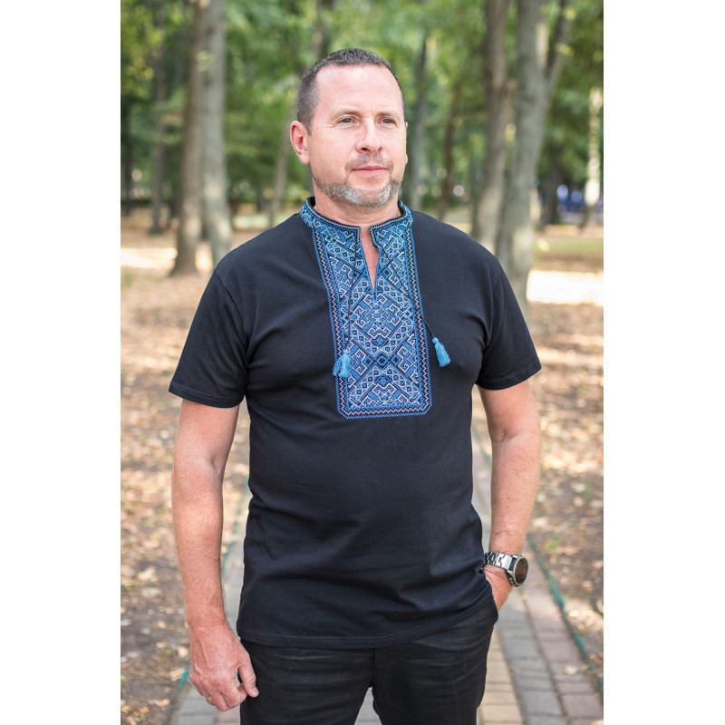 Мужская футболка-вышиванка Kosar большого размера, хлопок, натуральная вышивка4XL,Белый с синим