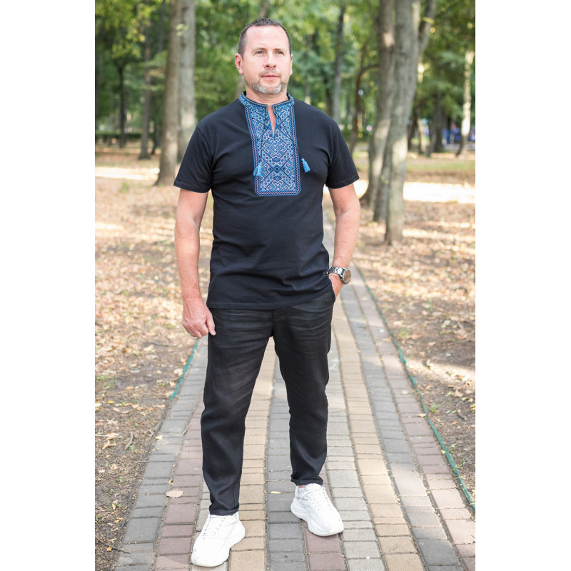 Мужская футболка-вышиванка Kosar большого размера, хлопок, натуральная вышивка4XL,Синий
