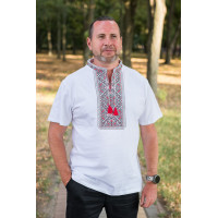 Мужская футболка-вышиванка Kosar большого размера, хлопок, натуральная вышивкаXXXL,Белый с красным