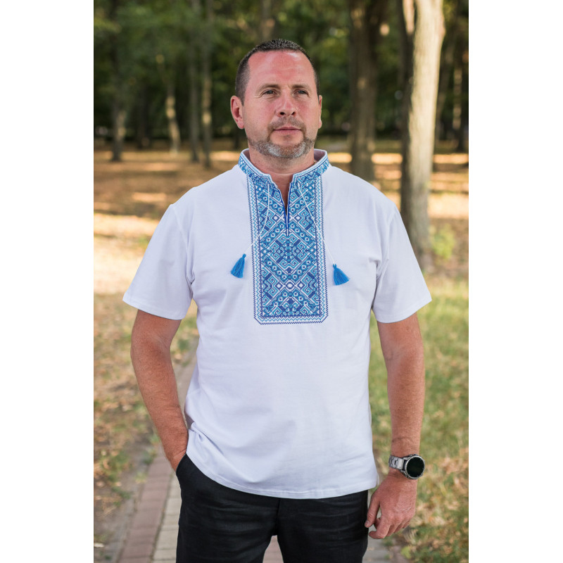 Мужская футболка-вышиванка Kosar большого размера, хлопок, натуральная вышивкаXXXL,Белый с красным