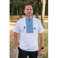 Мужская футболка-вышиванка Kosar большого размера, хлопок, натуральная вышивкаXXXL,Белый с синим