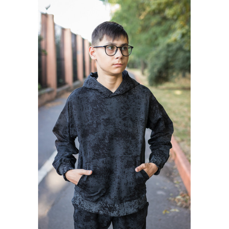 Спортивный костюм варёнка оверсайз для мальчика 9–16 лет Mir Wear хлопок двунитка, Черный 134