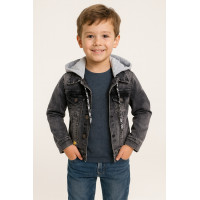 Лёгкая детская джинсовая куртка Panda Brooklyn с капюшоном, Турция, 4–10 лет,104,  Серый с красным