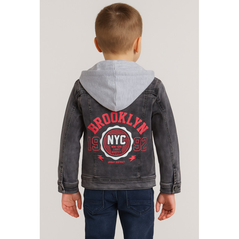 Лёгкая детская джинсовая куртка Panda Brooklyn с капюшоном, Турция, 4–10 лет,104,  Серый с красным
