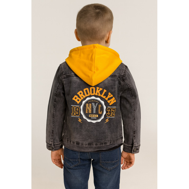 Лёгкая детская джинсовая куртка Panda Brooklyn с капюшоном, Турция, 4–10 лет,140,  Серый с желтым