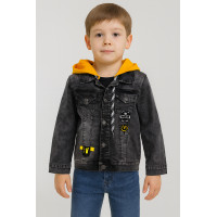 Детский джинсовый пиджак с капюшоном Panda, Турция, 4–8 лет,110,  Серый с желтым