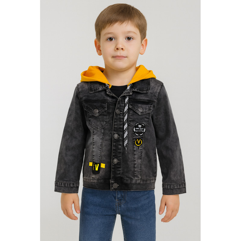 Детский джинсовый пиджак с капюшоном Panda, Турция, 4–8 лет,110,  Серый