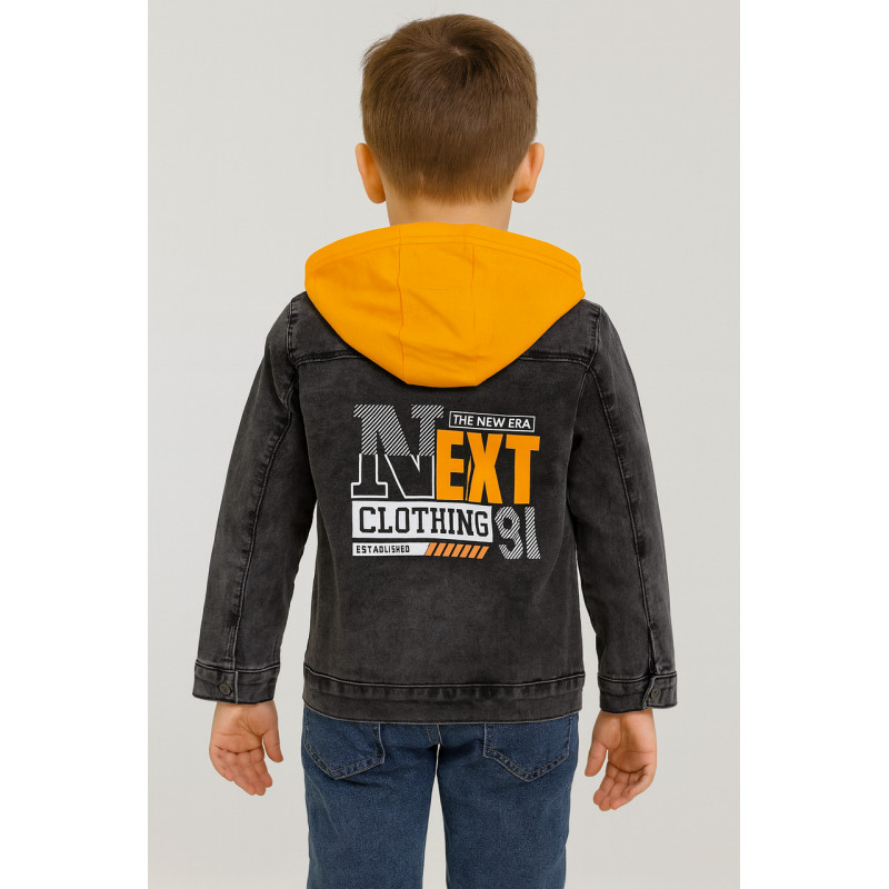 Детский джинсовый пиджак с капюшоном Panda, Турция, 4–8 лет,110,  Серый с желтым