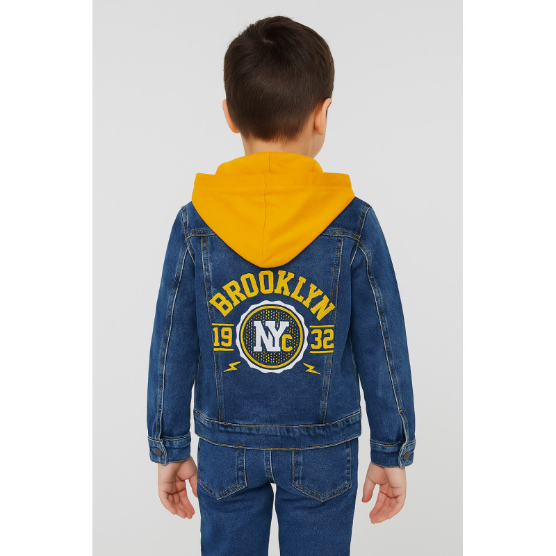 Детский джинсовый пиджак с капюшоном Panda, Турция, 4–8 лет,128,  Синий