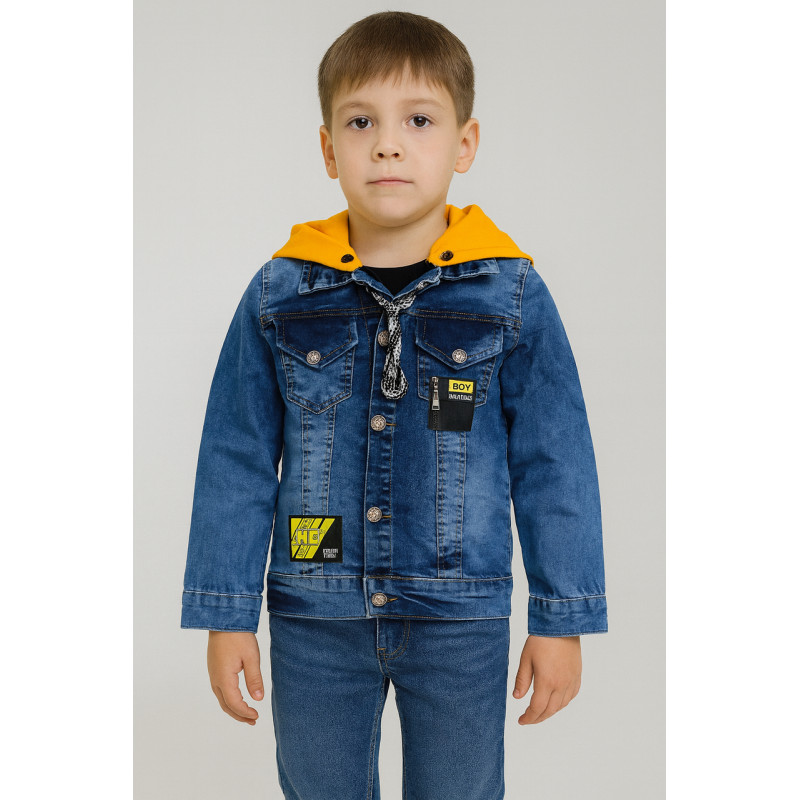 Лёгкая детская джинсовая куртка Panda с капюшоном, Турция, 4–10 лет,110,  Синий с красным
