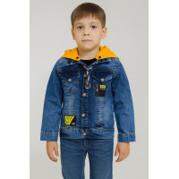 Лёгкая детская джинсовая куртка Panda с капюшоном, Турция, 4–10 лет,116,  Синий с желтым