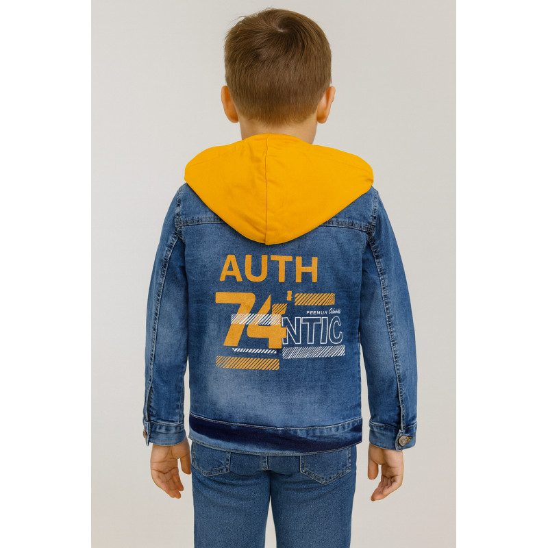 Лёгкая детская джинсовая куртка Panda с капюшоном, Турция, 4–10 лет,116,  Синий с желтым