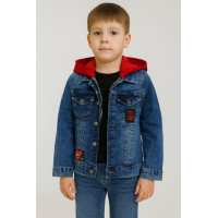 Лёгкая детская джинсовая куртка Panda с капюшоном, Турция, 4–10 лет,110,  Синий с красным
