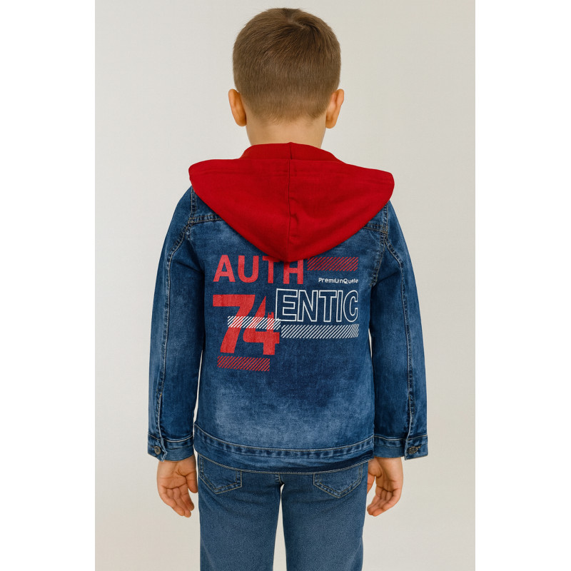 Лёгкая детская джинсовая куртка Panda с капюшоном, Турция, 4–10 лет,110,  Синий с красным