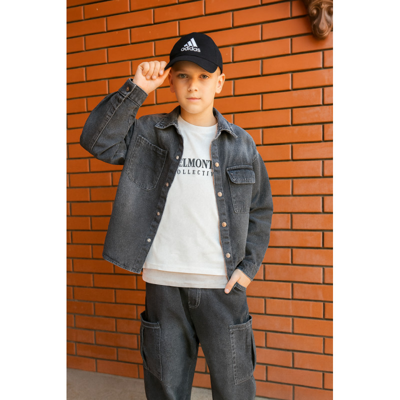 Костюм джинсовый оверсайз Alder для мальчика 5–10 лет (3 предмета),128, Черный