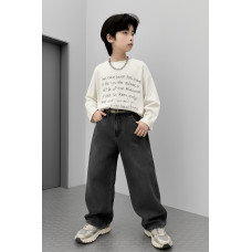 Широкі джинси баггі NLYB для хлопчика 10–16 років, на гумці,Сірий 146