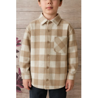 Рубашка оверсайз для мальчика 5–10 лет, кашемир, теплая,116, Бежевый