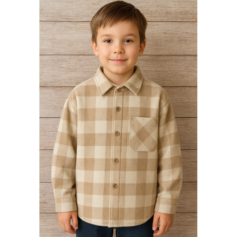 Рубашка оверсайз для мальчика 5–10 лет, кашемир, теплая,116, Бежевый