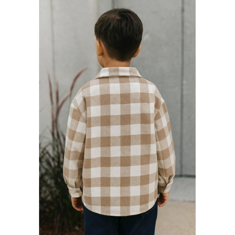 Рубашка оверсайз для мальчика 5–10 лет, кашемир, теплая,116, Бежевый