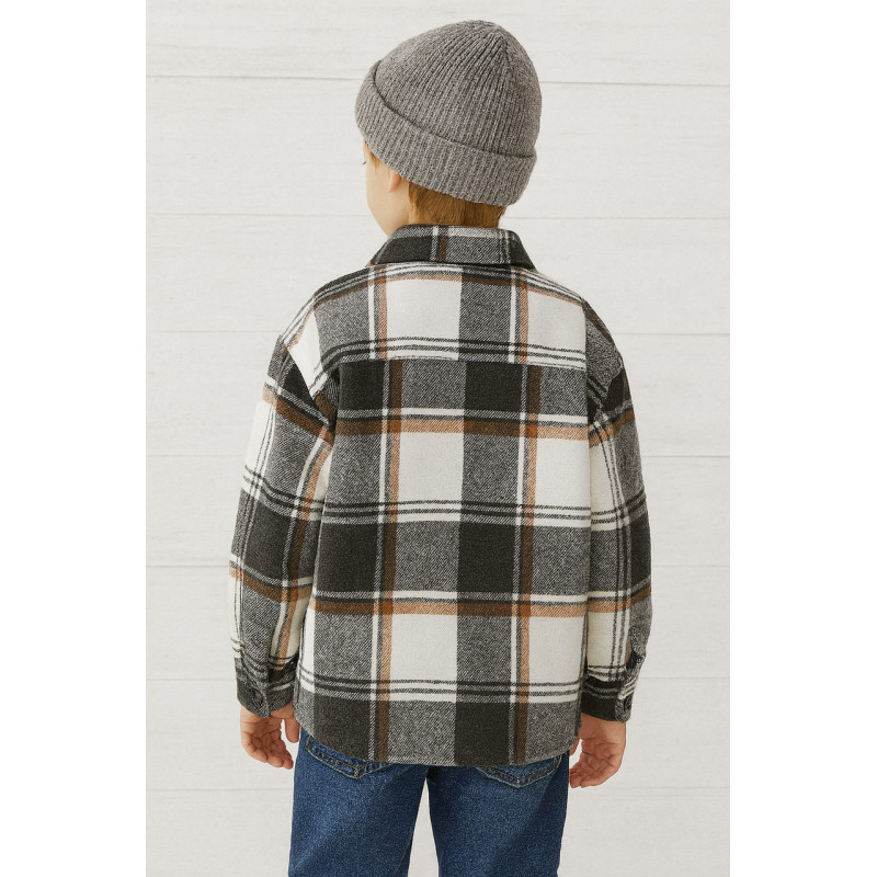 Рубашка оверсайз для мальчика 5–10 лет, кашемир, теплая,116, Коричневый