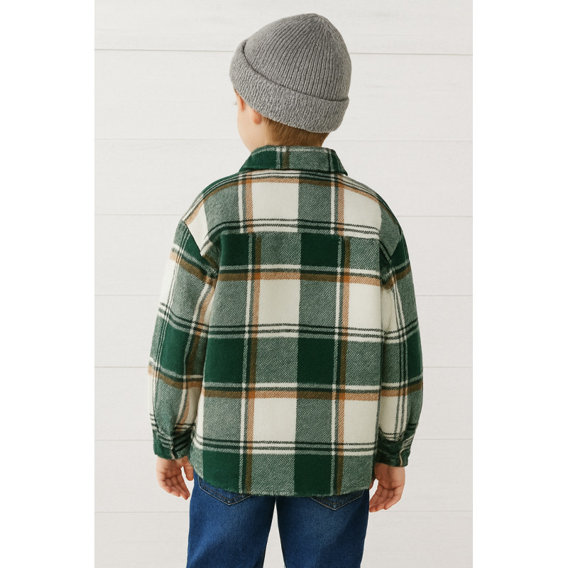 Рубашка оверсайз для мальчика 5–10 лет, кашемир, теплая,140, Зеленый