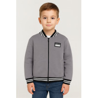 Бомбер кофта на молнии для мальчика 5-10 лет, теплая на флисе, школьная одежда,Серый,  140