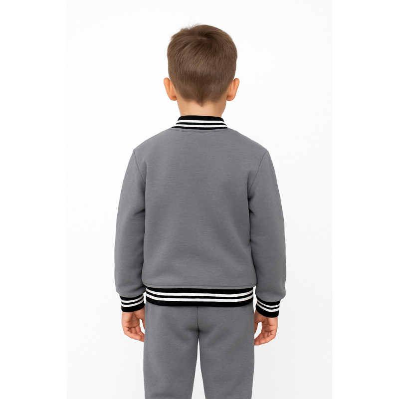 Бомбер кофта на молнии для мальчика 5-10 лет, теплая на флисе, школьная одежда,Серый,  140