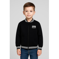 Бомбер кофта на молнии для мальчика 5-10 лет, теплая на флисе, школьная одежда,Черный,  116