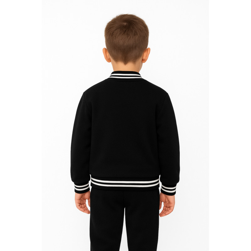 Бомбер кофта на молнии для мальчика 5-10 лет, теплая на флисе, школьная одежда,Черный,  116