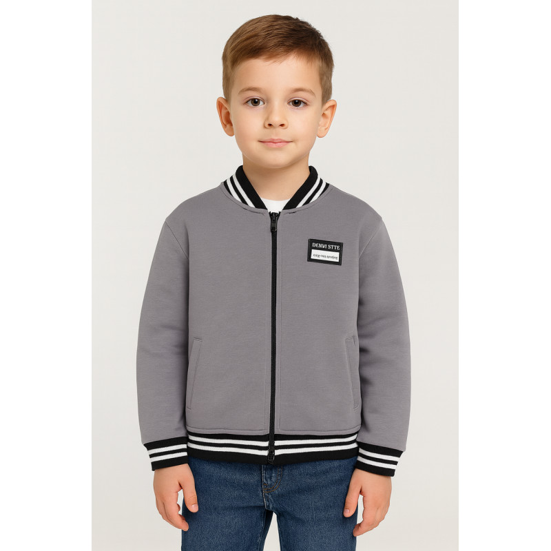 Бомбер кофта на молнии для мальчика 5-10 лет, теплая на флисе, школьная одежда,Черный,  116