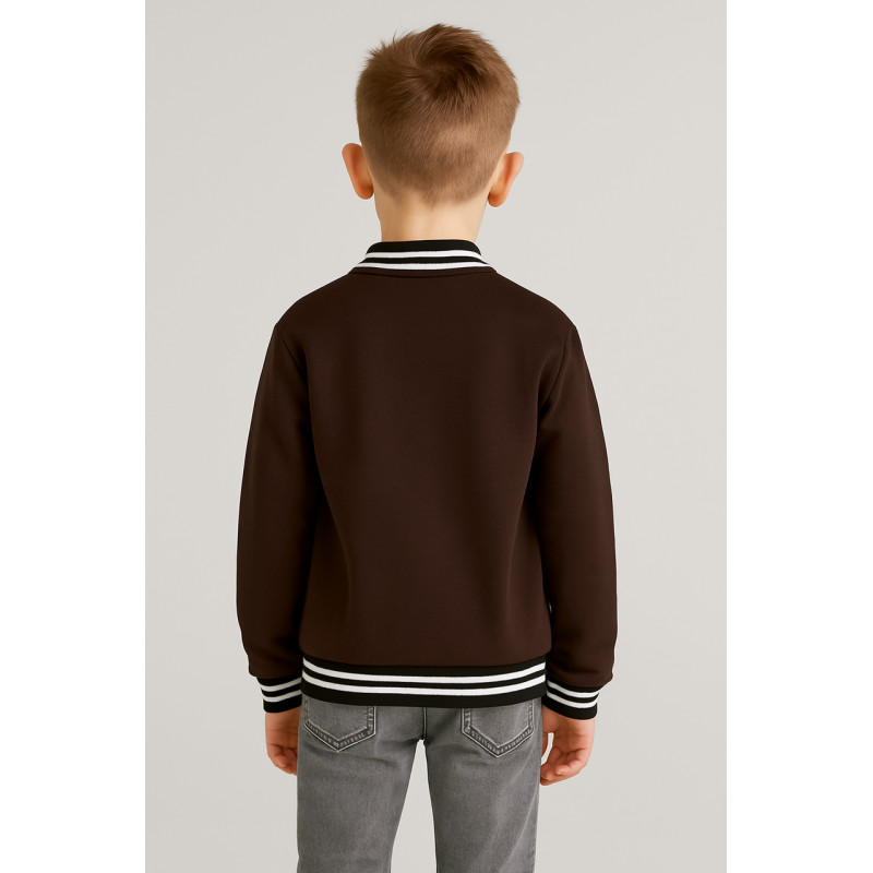 Бомбер кофта на молнии для мальчика 5-10 лет, теплая на флисе, школьная одежда,Коричнеый, 116