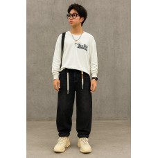 Джинси Alder mom wide для хлопчика 10–16 років – вільний крій, еластичний пояс, міцний денім», Чорний 146