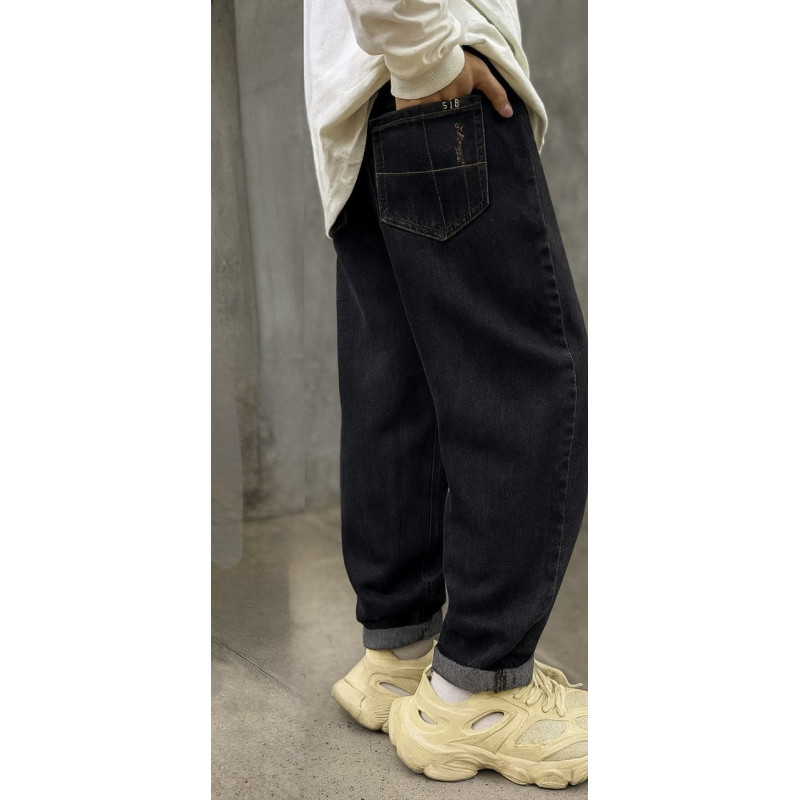 Джинсы Alder mom wide для мальчика 10–16 лет – свободный крой, эластичный пояс, прочный деним»,Черный 146