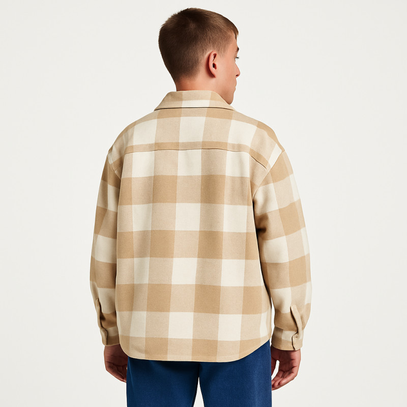 Рубашка подростковая оверсайз кашемир тёплая шерстяная 10-16 лет , Бежевый ,164