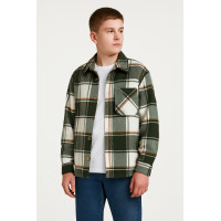 Рубашка подростковая оверсайз кашемир тёплая шерстяная 10-16 лет , Зеленый ,140